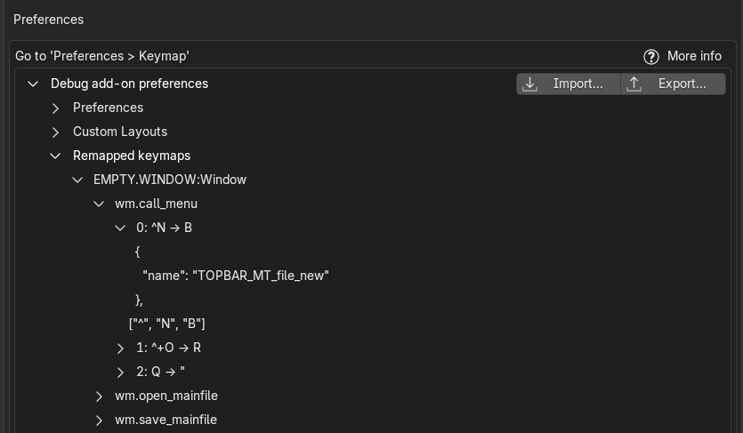 Debug add-on preferences > Remapped keymaps