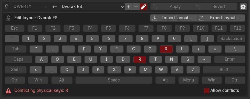 Conflict in the keyboard layout editor