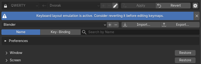 Interface after applying keyboard layout emulation